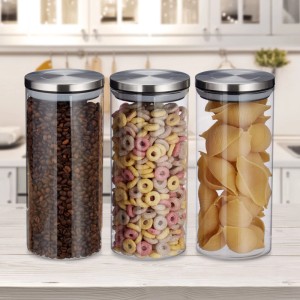 Relaxdays Vorratsglas 3er Set Borosilikatglas Edelstahl Transparent Luftdicht 22 cm x 9,5 cm je 1300 ml