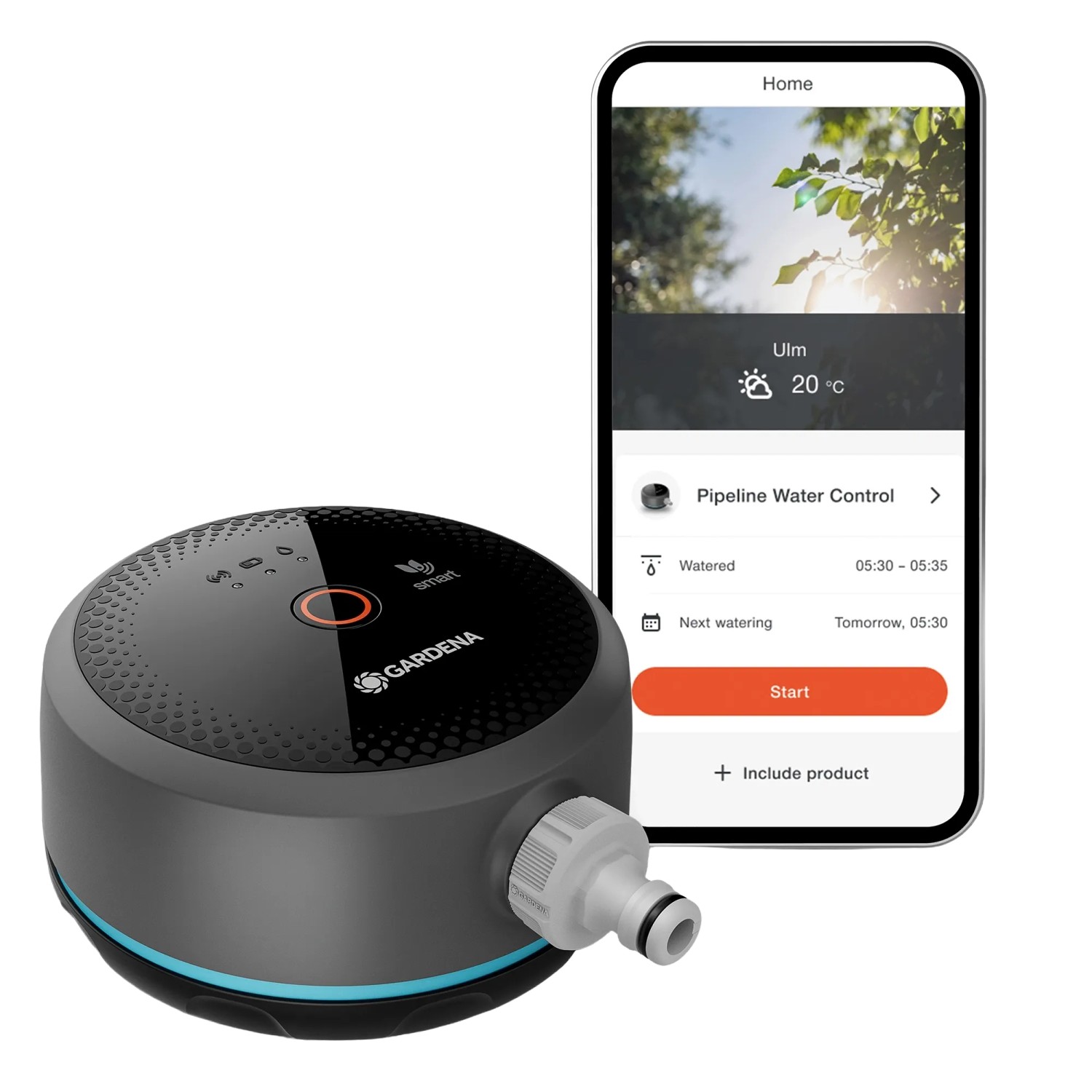 Gardena Smart Pipeline Water Control mit App-Steuerung für smarte Gartenbewässerung.