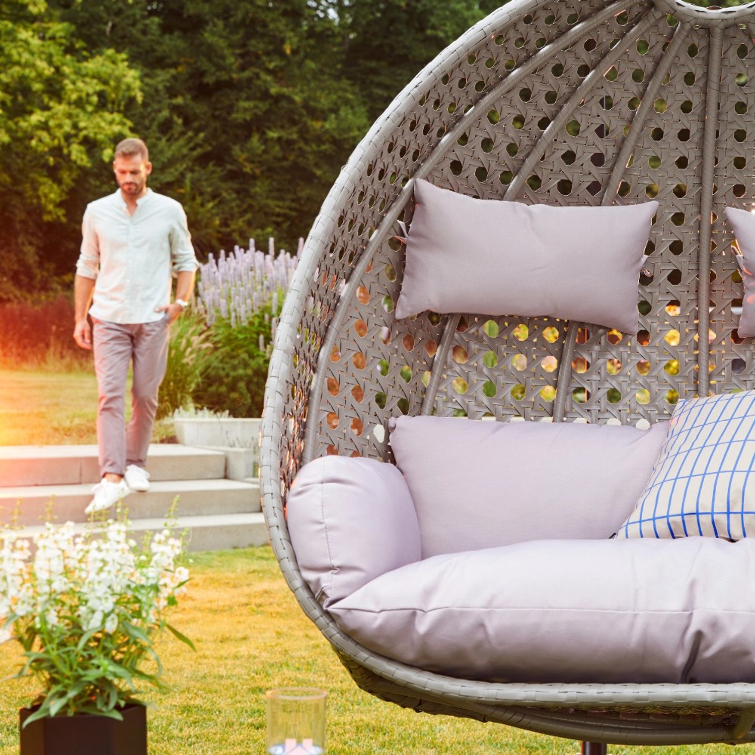 Home Deluxe Hängesessel Twin Polyrattan Grau bei OBI