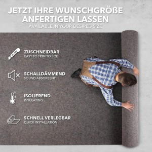 Zuschneidbarer, grauer Eventteppich von KARAT, verlegt von einer Person.