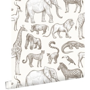 ESTAhome Tapete Dschungeltiere Crême-Weiß 53 cm x 10.05 m