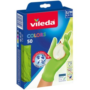 Vileda Colors Nitril Einweghandschuhe, Größe S/M, 50 Stück, ideal für Küche und Haushalt.