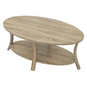 Costway Couchtisch Oval 2-Stöckig 111 x 60,5 x 47 cm Eiche