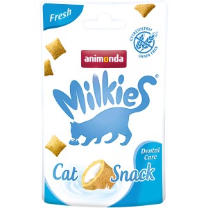 Animonda Milkies Fresh Dental Care Katzensnack, 30g Packung mit Knusperkissen.
