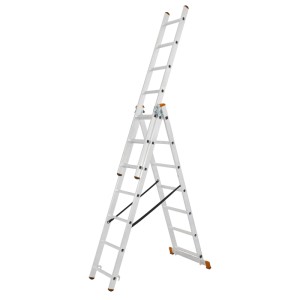 Krause 3-teilige Vielzweckleiter aus Aluminium mit 3x7 Sprossen als Anlege-, Schiebe- oder Stehleiter.