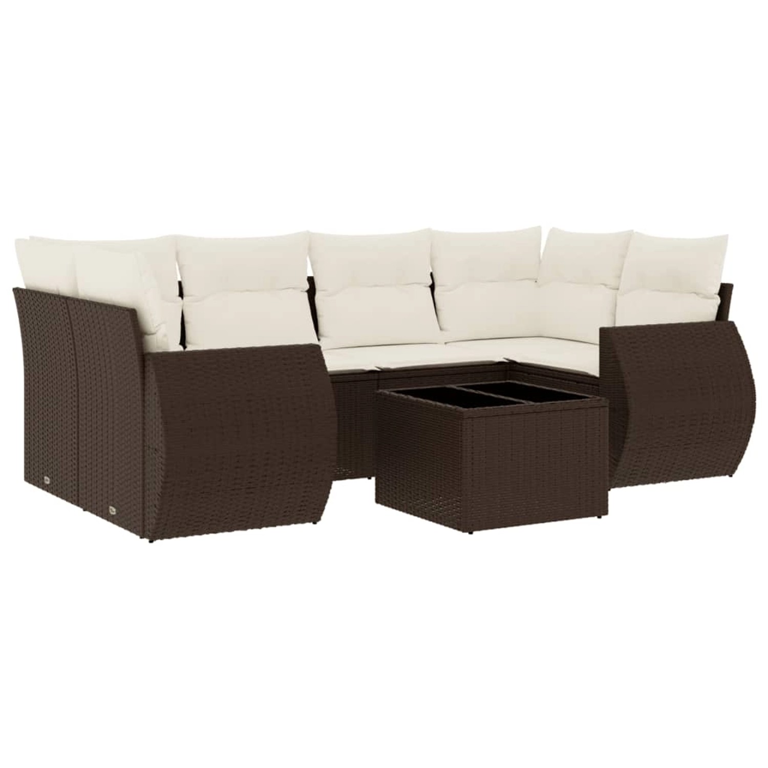 vidaXL 7-Tlg Garten-Sofagarnitur mit Kissen Braun Poly Rattan 3221122
