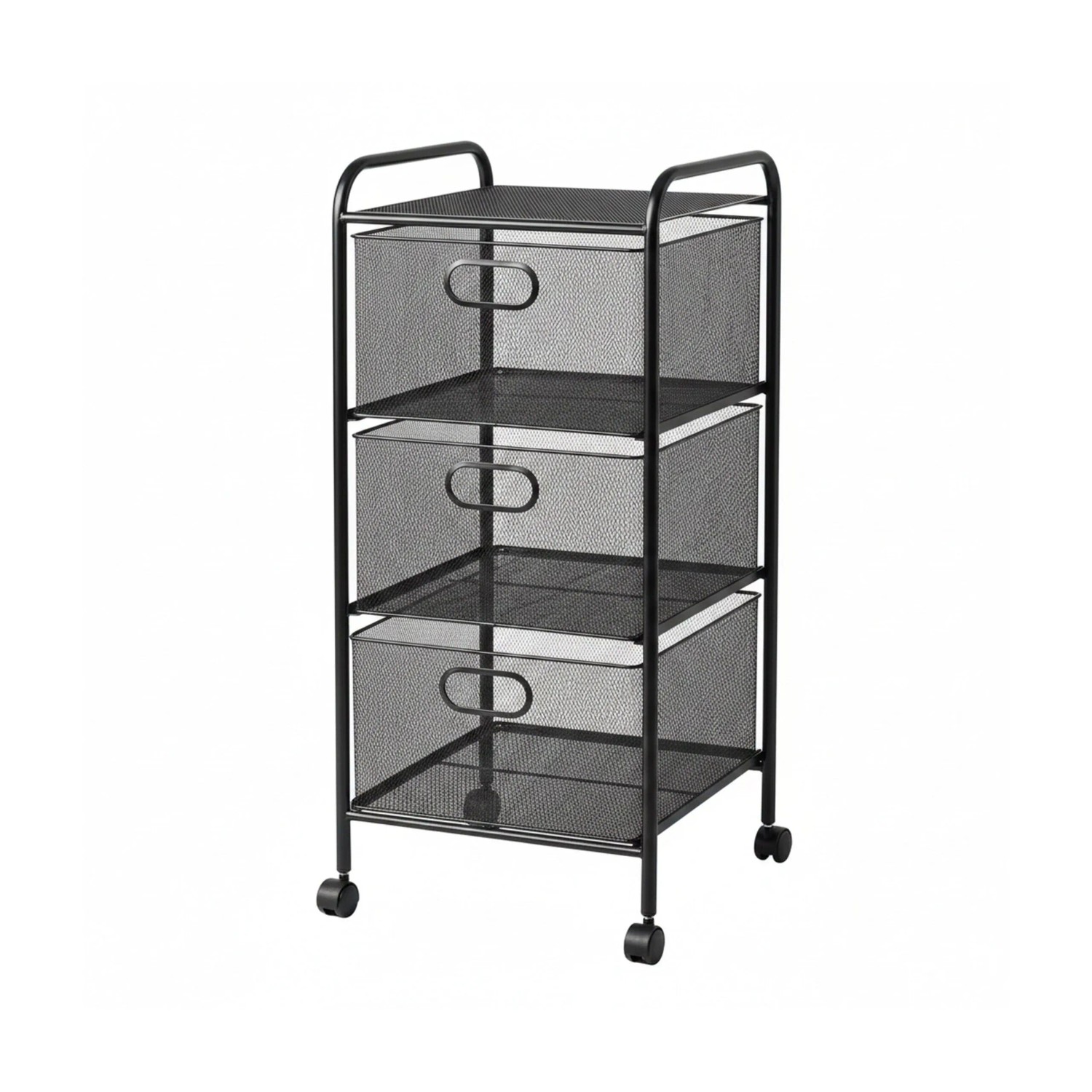 Relaxdays Rollwagen Stahl Schwarz 3 Schubladen mit Rollen 63 cm x 33 cm x 31,5 cm