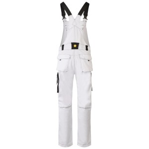 Weiße Hans Schäfer Arbeitslatzhose Ares Gr. 50 mit Taschen und schwarzen Trägern.