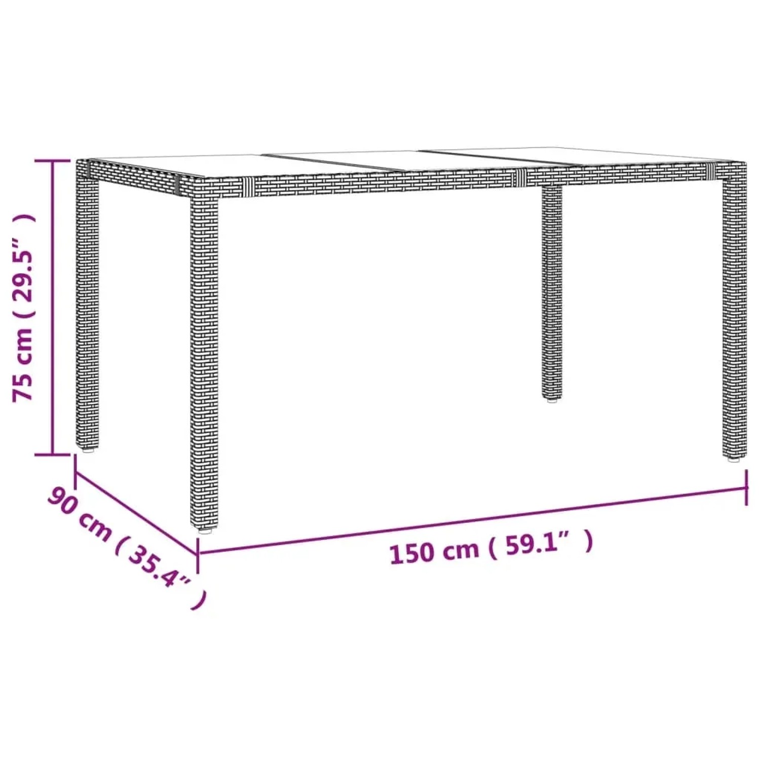 vidaXL Garten-Esstisch, beige Poly Rattan, 150x90x75cm, Teil der 7-tlg. Essgruppe.
