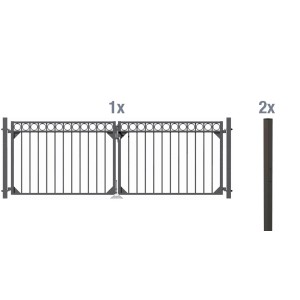 Metallzaun Doppeltor-Set Circle, anthrazit, zum Einbetonieren, 100x301 cm.