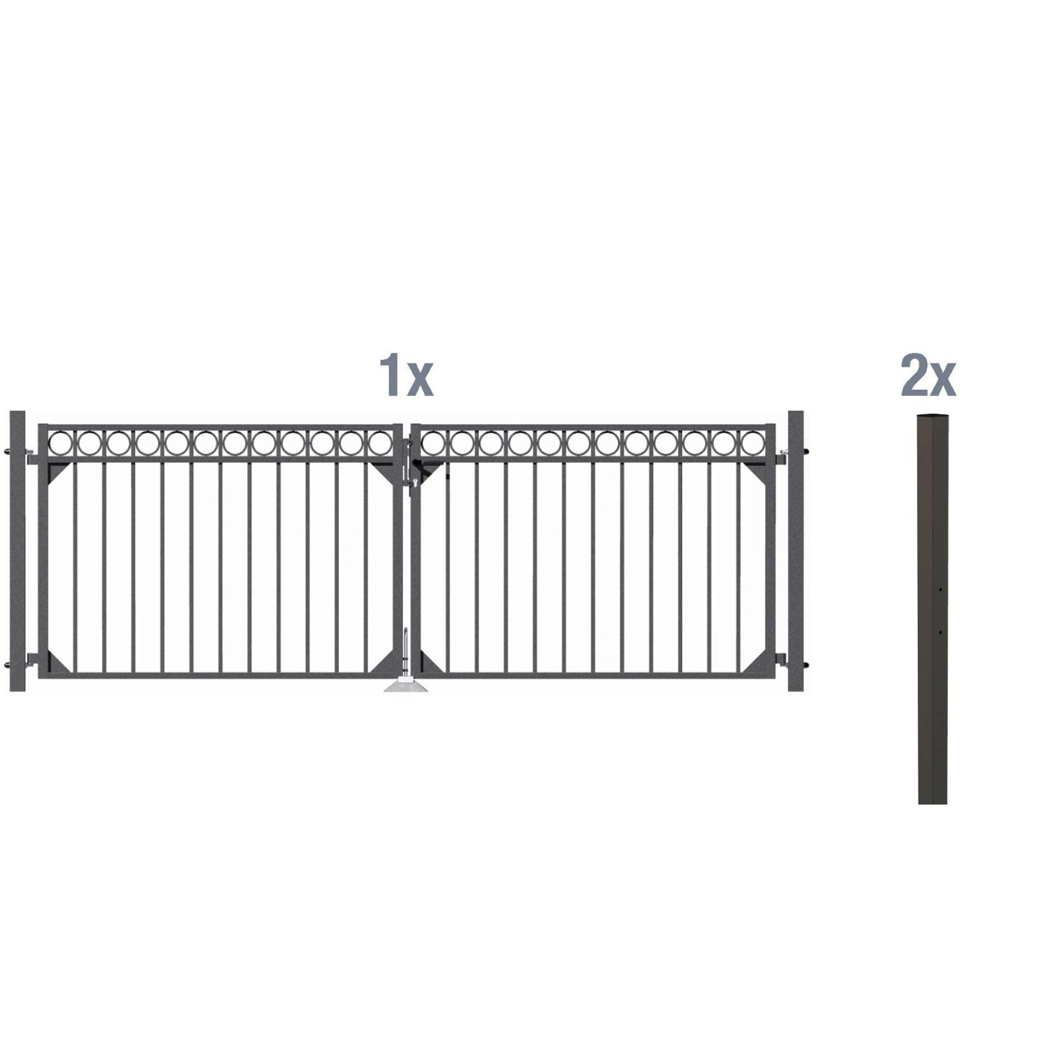 Metallzaun Doppeltor-Set Circle Anthrazit z. Einbetonieren 100 cm x 301 cm