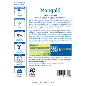 Kiepenkerl Mangold Bright Lights Samen mit bunten Stielen (rot, gelb, rosa, weiß).