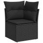 Schwarzes Ecksofa aus Polyrattan mit Kissen, Teil der vidaXL Garten-Sofagarnitur.