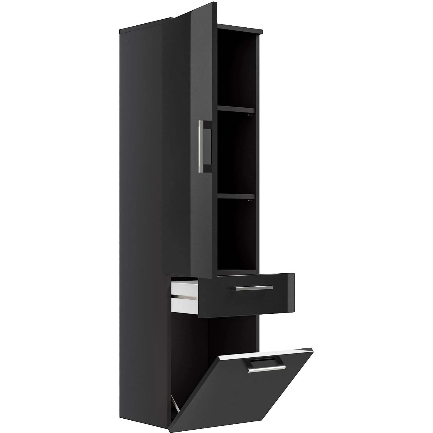 Posseik Bad-Hochschrank Rima, anthrazit, 40 cm breit, mit offenen Fächern, Schublade und Tür.