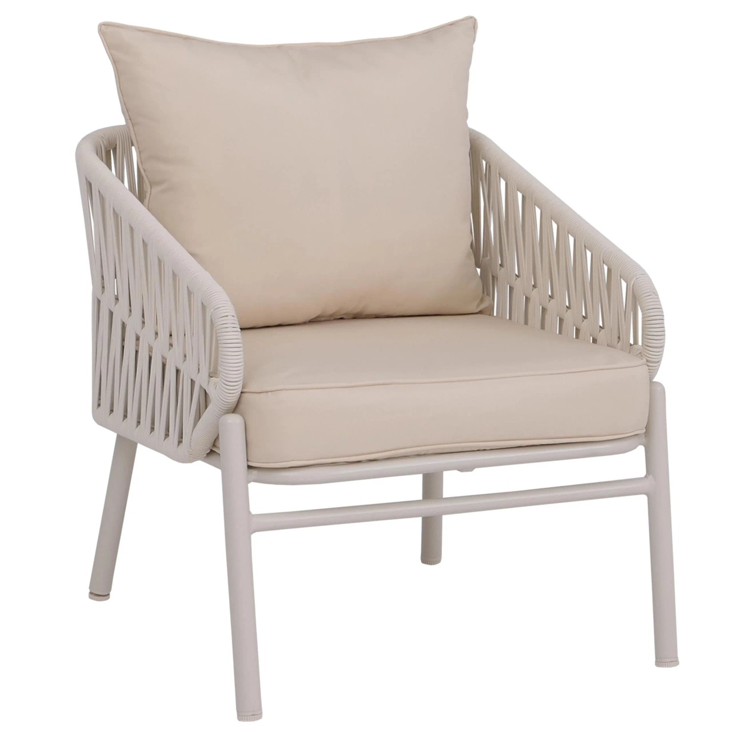 MCW Aluminium-Gartenstuhl P90 Seilgeflecht Rope Stoff/Textil Creme