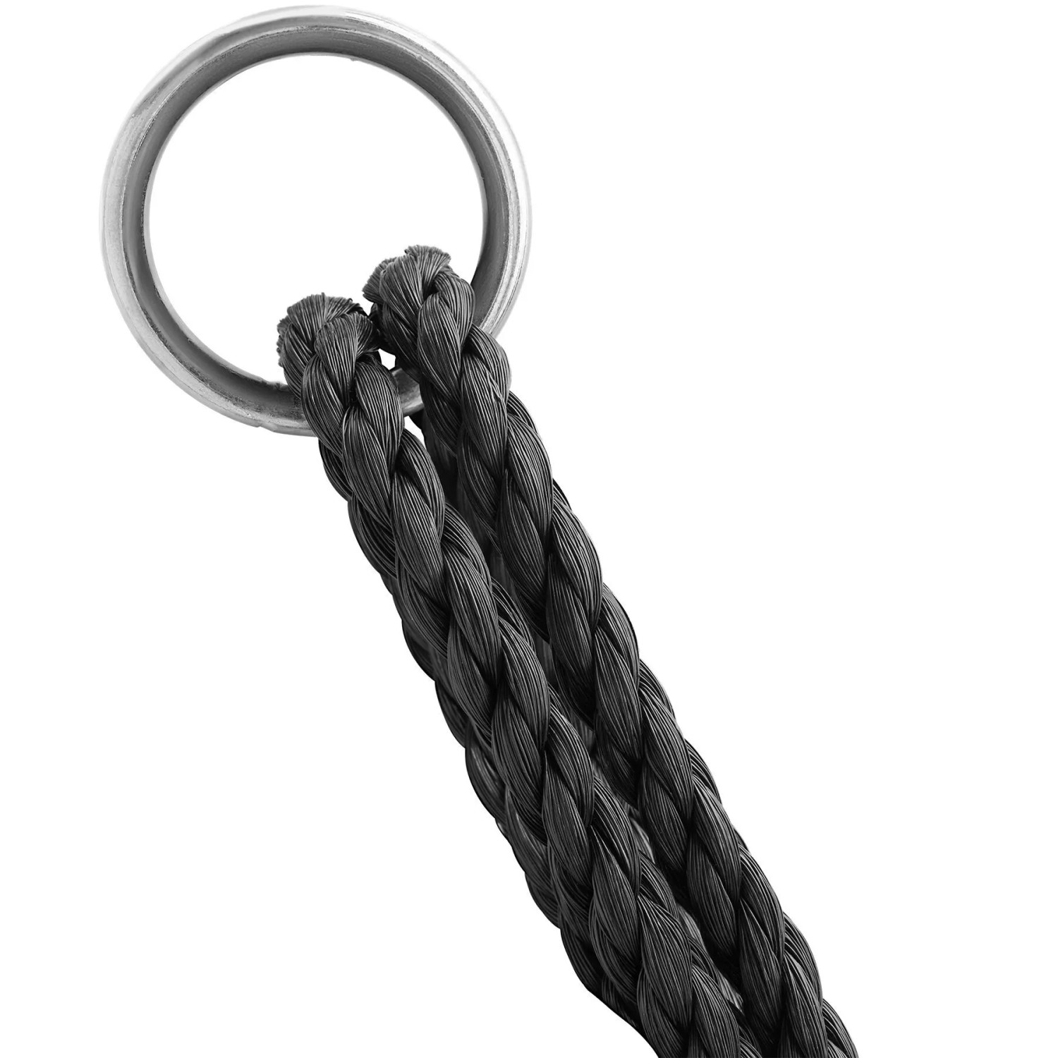 Detailaufnahme: Schwarze Seile der Tectake Nestschaukel mit Metallring für Rutschen & Schaukeln.