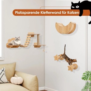 Costway Katzenbaum Wand Kletterbaum Holz Natur 6 PCS-Hängematte