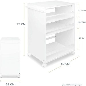 Bomoe Nischenwagen Bengt, weiß, 50x38x79cm, mit 3 Böden und Rollen. Bürocontainer für mehr Stauraum.