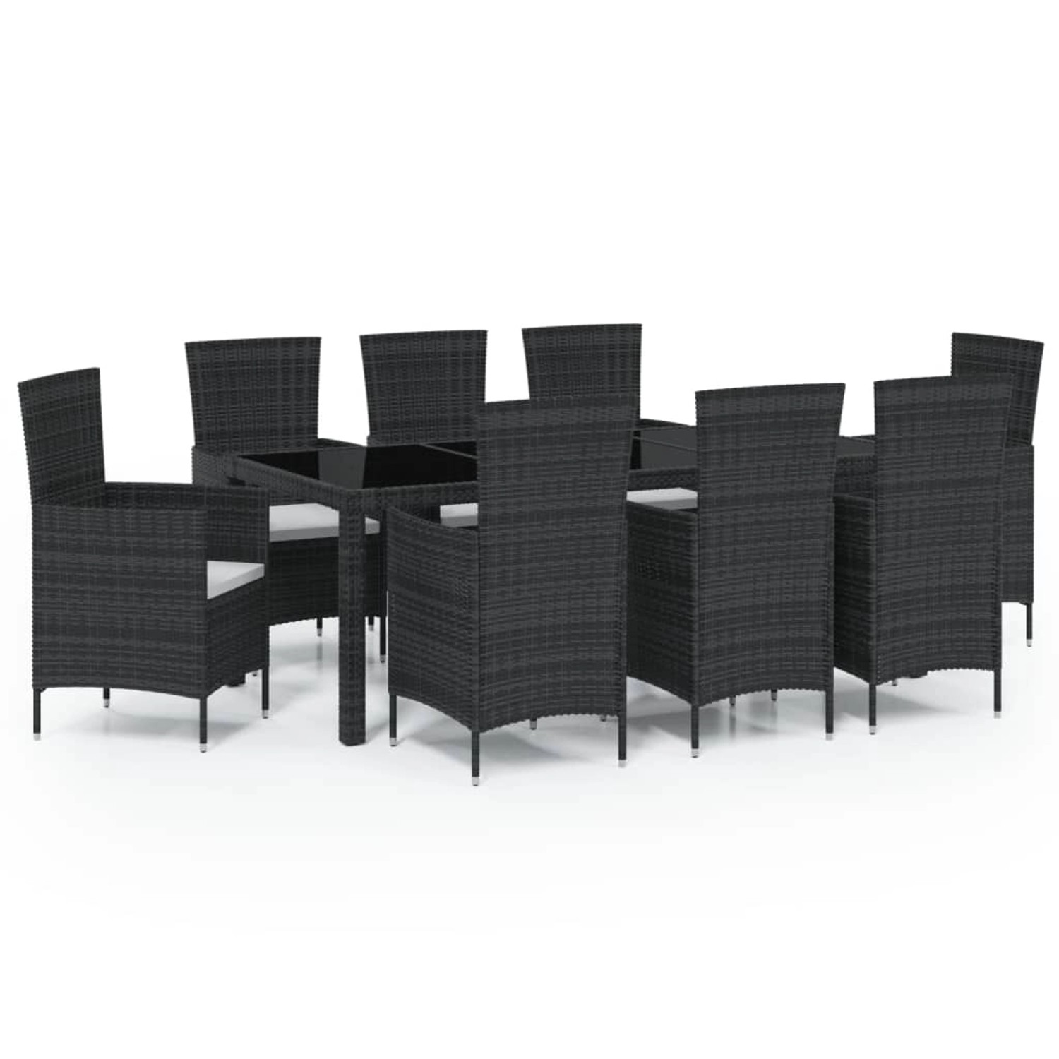 vidaXL 9-tlg Garten-Essgruppe mit Kissen Poly Rattan Schwarz Modell 6