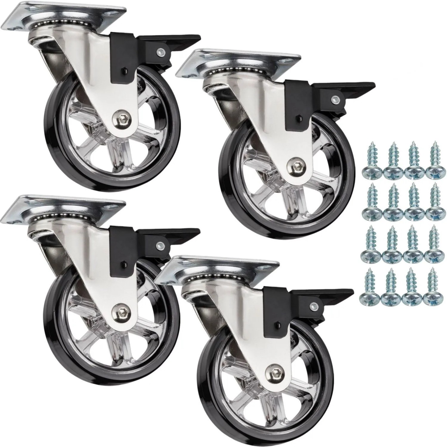 SOTECH 4 x Möbelrolle RAPID Ø75 mm Schwarz mit Bremse inkl. Schraubenset