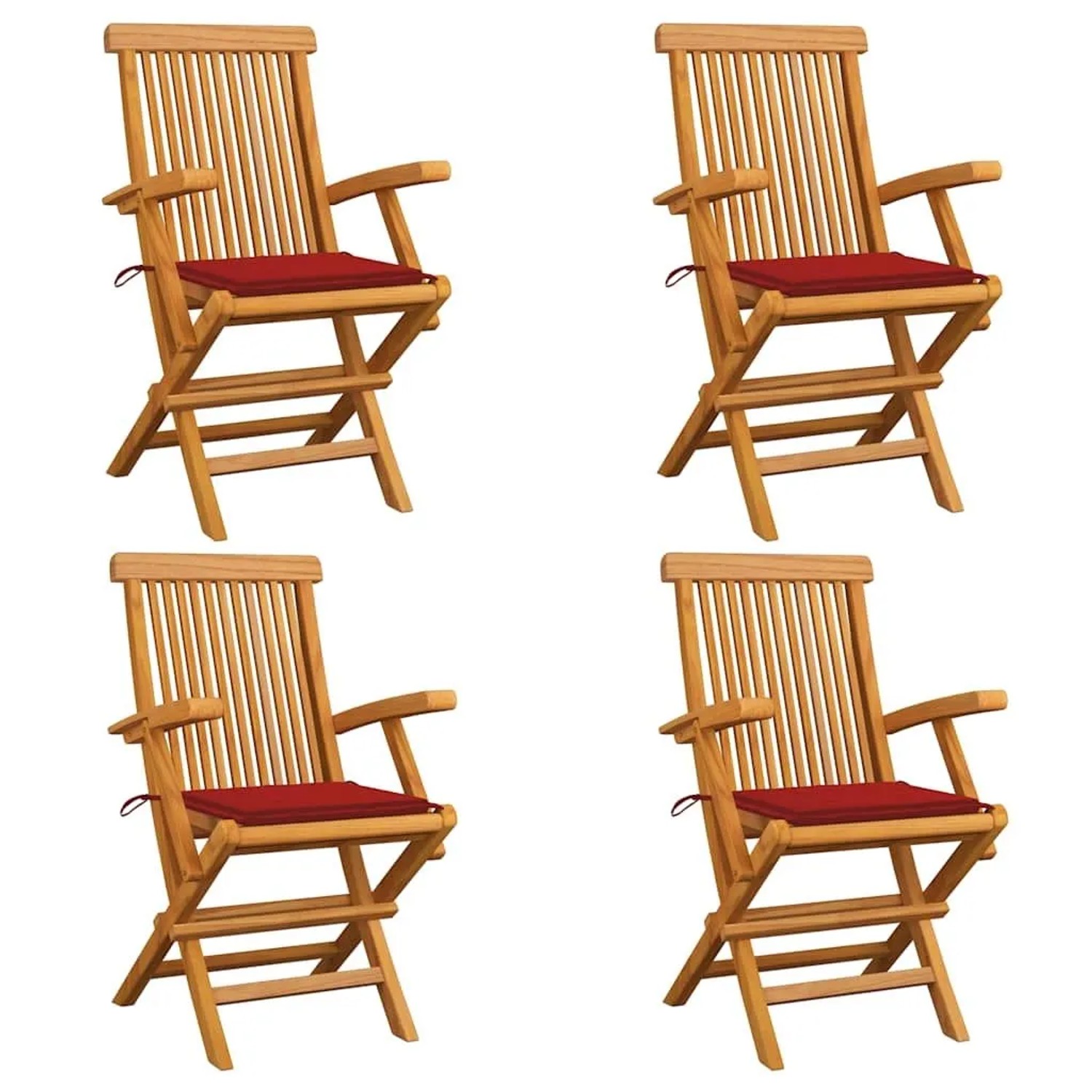 vidaXL Gartenstühle mit Roten Kissen 4 Stk Massivholz Teak 3065623
