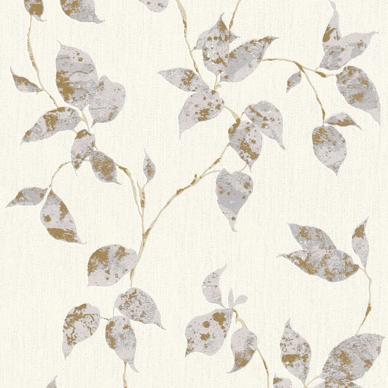 Bricoflor Blätter Tapete in Weiß Grau Gold Ranken Vliestapete mit Blatt Design Ideal für Esszimmer und Schlafzimmer Flor