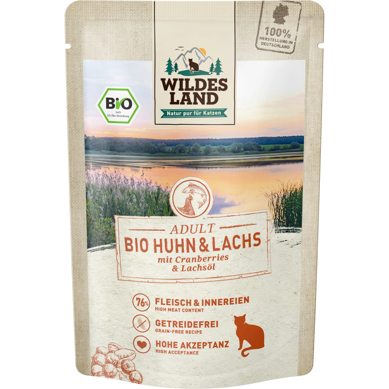 Wildes Land Katzen-Nassfutter Bio Huhn und Lachs 85 g