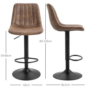 2er-Set Barhocker von HOMCOM, höhenverstellbar, drehbar, im Retrodesign mit braunem Bezug und schwarzem Metallgestell.