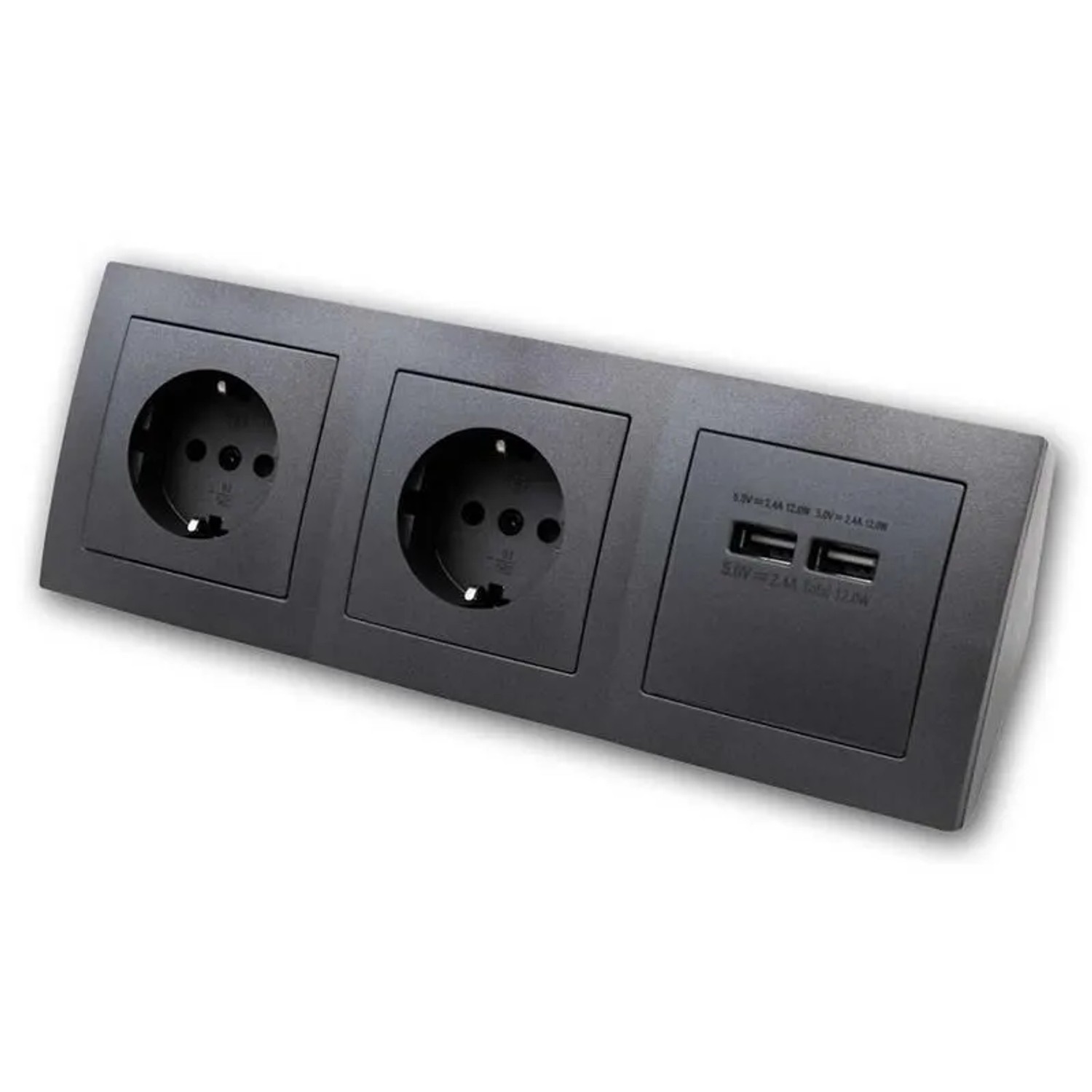 McPower Steckdosenblock Flair 2-Fach 230V 2xUSB Anthrazit