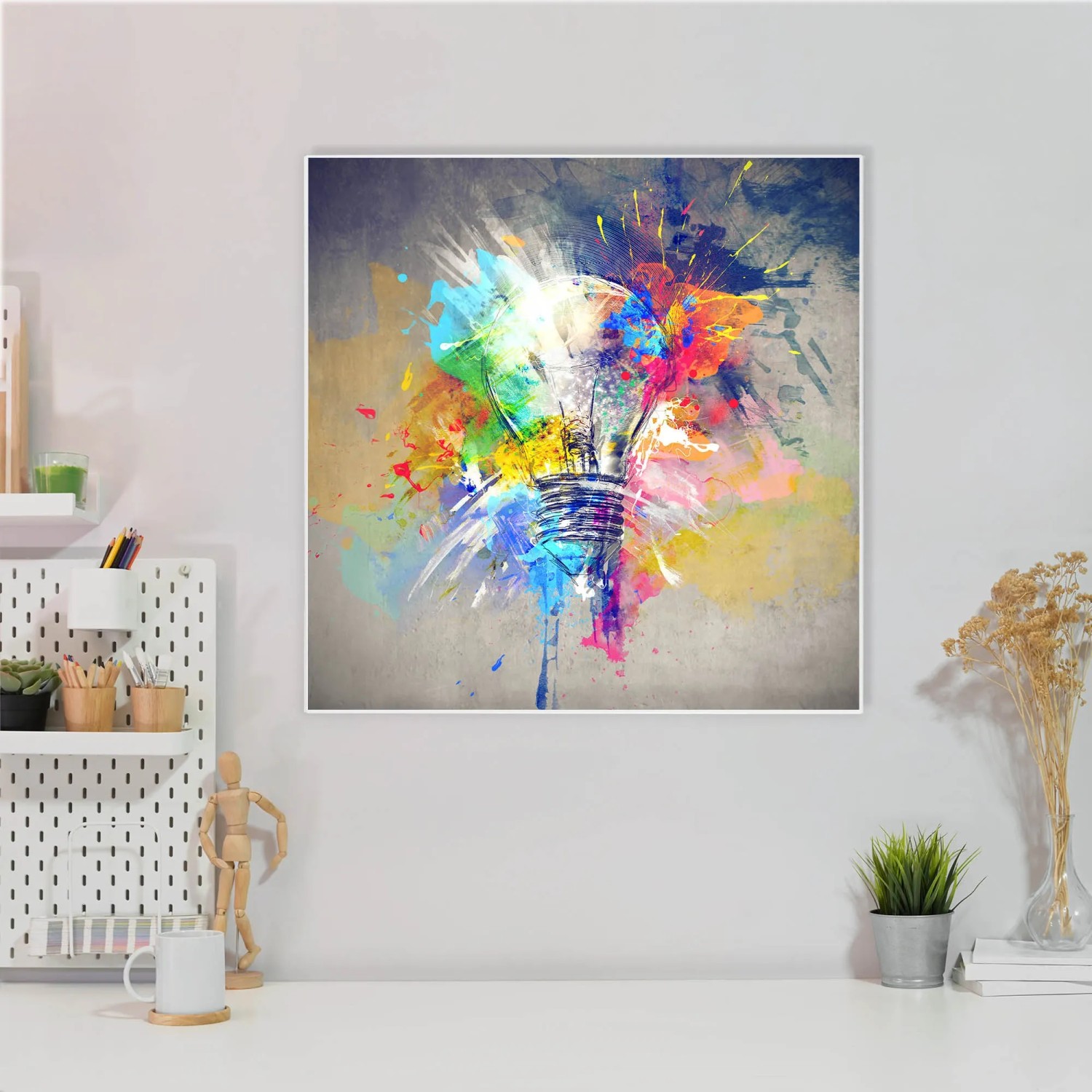 Banjado Magnettafel 50x50 cm mit Motiv Idee Glühbirne, Wanddekoration.