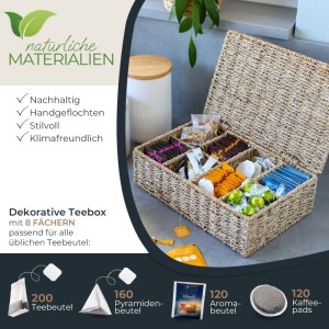 HMF 37090-33CM Teebox Teebeutel Geflochten Seegras Tee Aufbewahrungsbox 8 Großen Fächern 33 x 21 x 10 cm