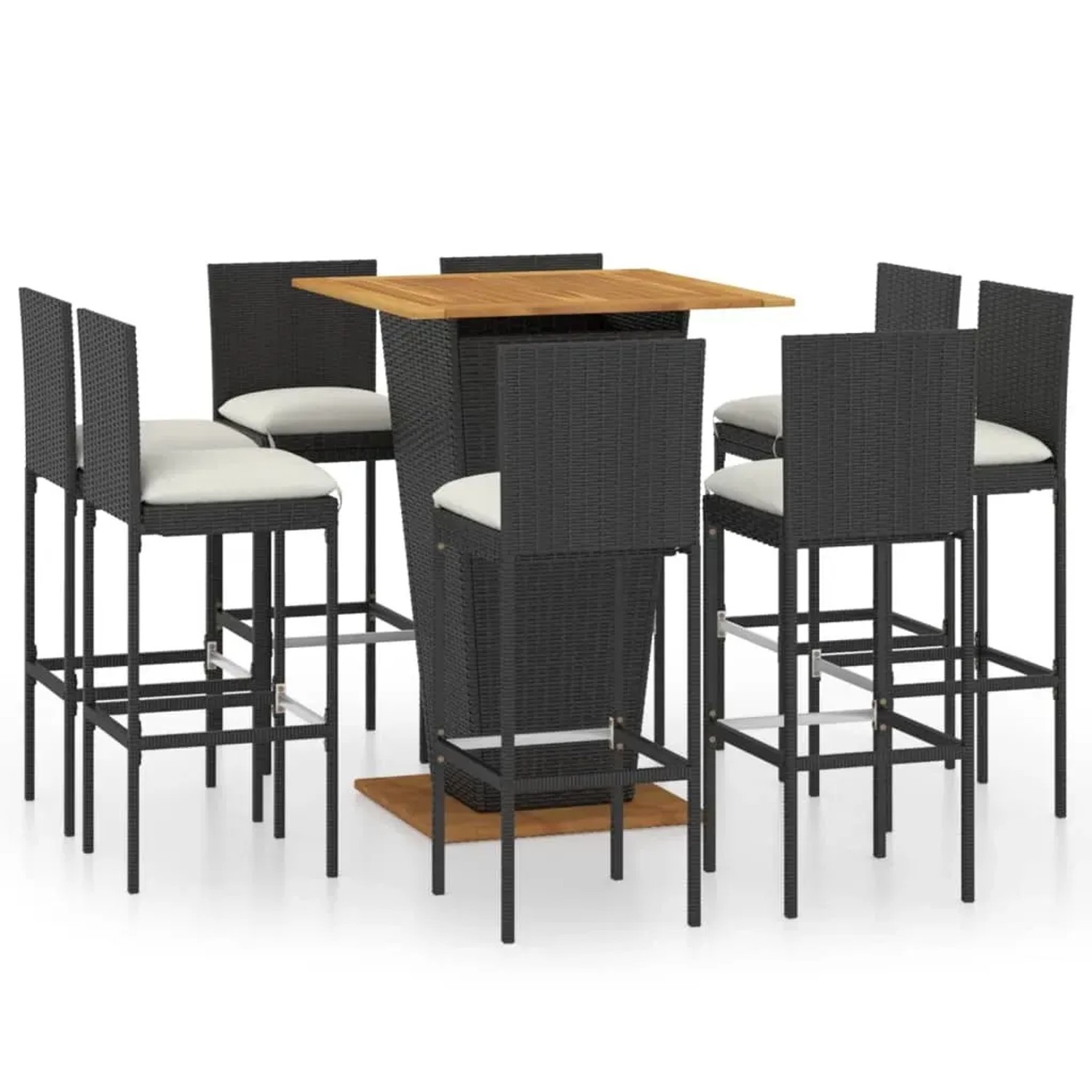 vidaXL 9-Tlg Gartenbar-Set mit Kissen Poly Rattan Schwarz 3064862