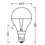 Technische Zeichnung: Dimmbares Osram E14 LED Leuchtmittel P35 in Tropfenform, warmweiß, mit Maßen ø45x80mm.
