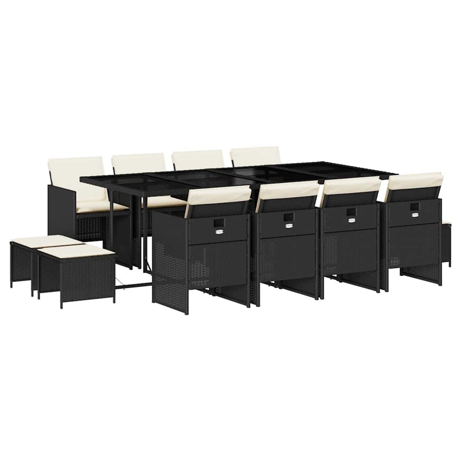 vidaXL 13-Tlg Garten-Essgruppe mit Kissen Schwarz Poly Rattan 3210618 günstig online kaufen