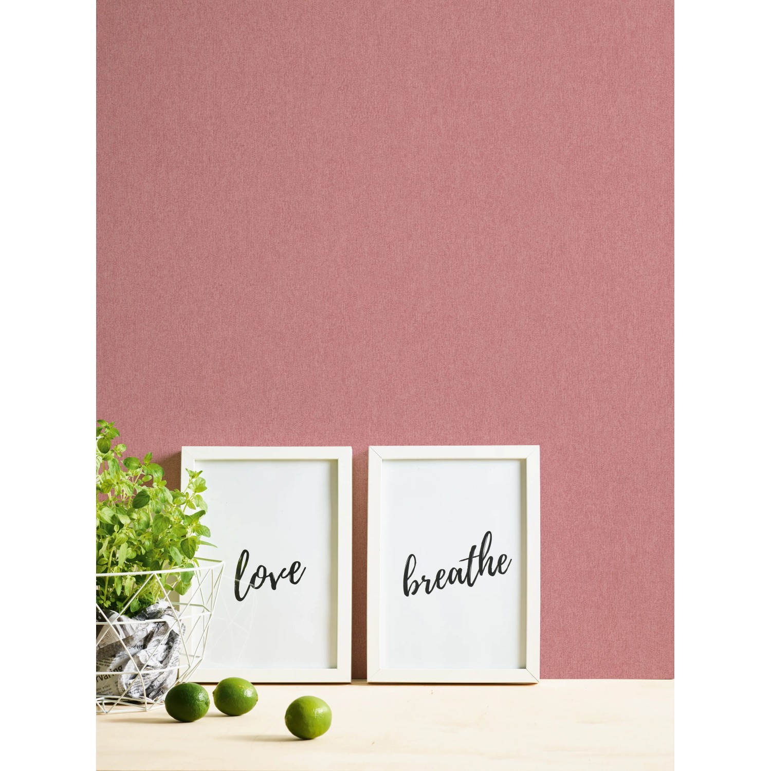 A.S. Création Vliestapete Uni Rosa, Detailaufnahme der Tapete mit Dekoration.