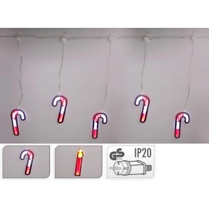 LED-Lichterkette mit Infinity-Effekt, rot-weiße Zuckerstangen. Auch als Kerze erhältlich. Innen-Weihnachtsdeko.