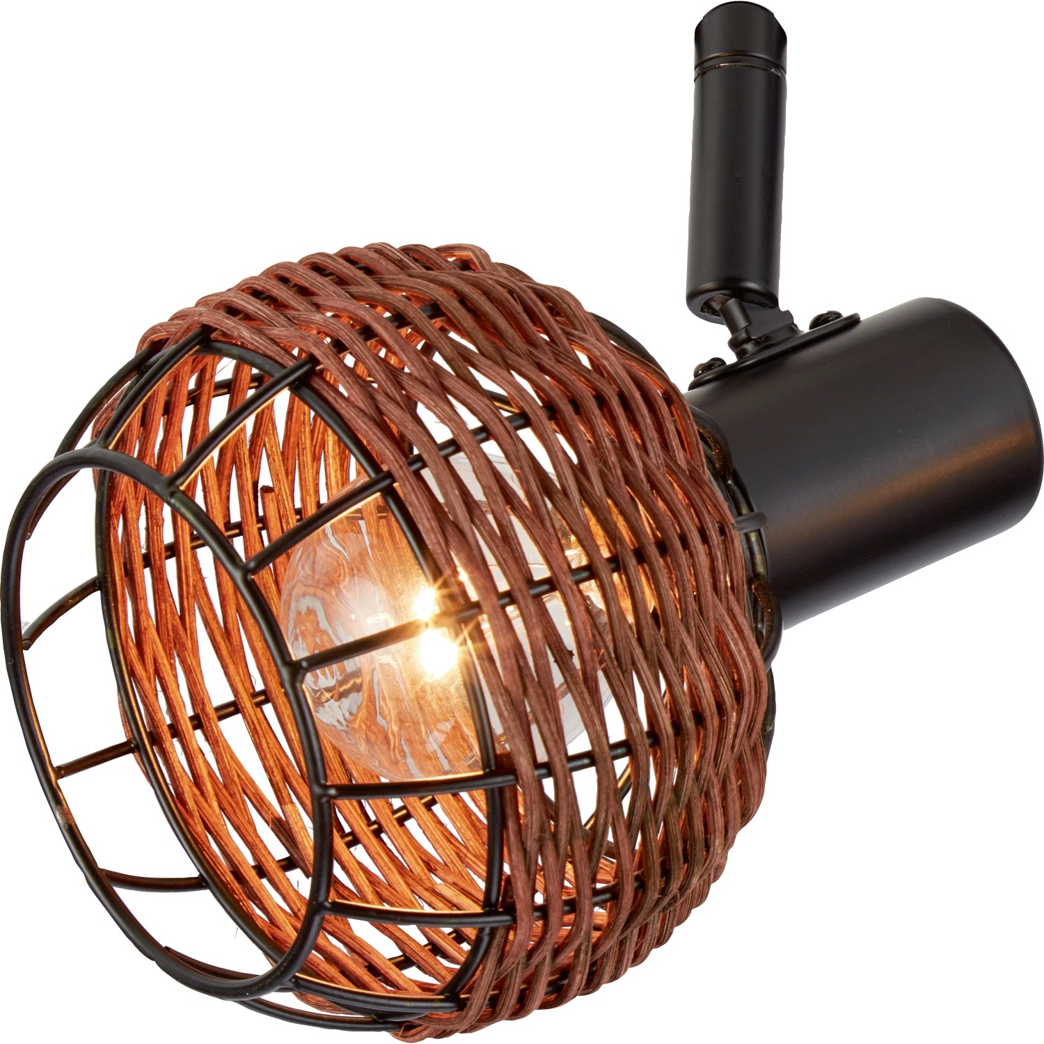 2er Spot Deckenleuchte Buia E14 in Rattanoptik, braun/schwarz.