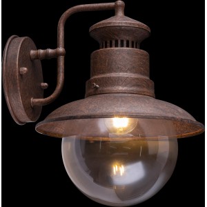 Globo Außenleuchte Sella in Rostfarbig: Stahl-Wandleuchte mit klarer Glaskugel und E27 Fassung.