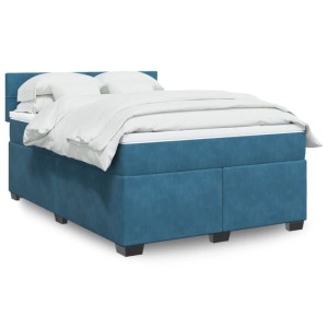 vidaXL Boxspringbett mit Matratze Blau 160x200 cm Samt 3286358