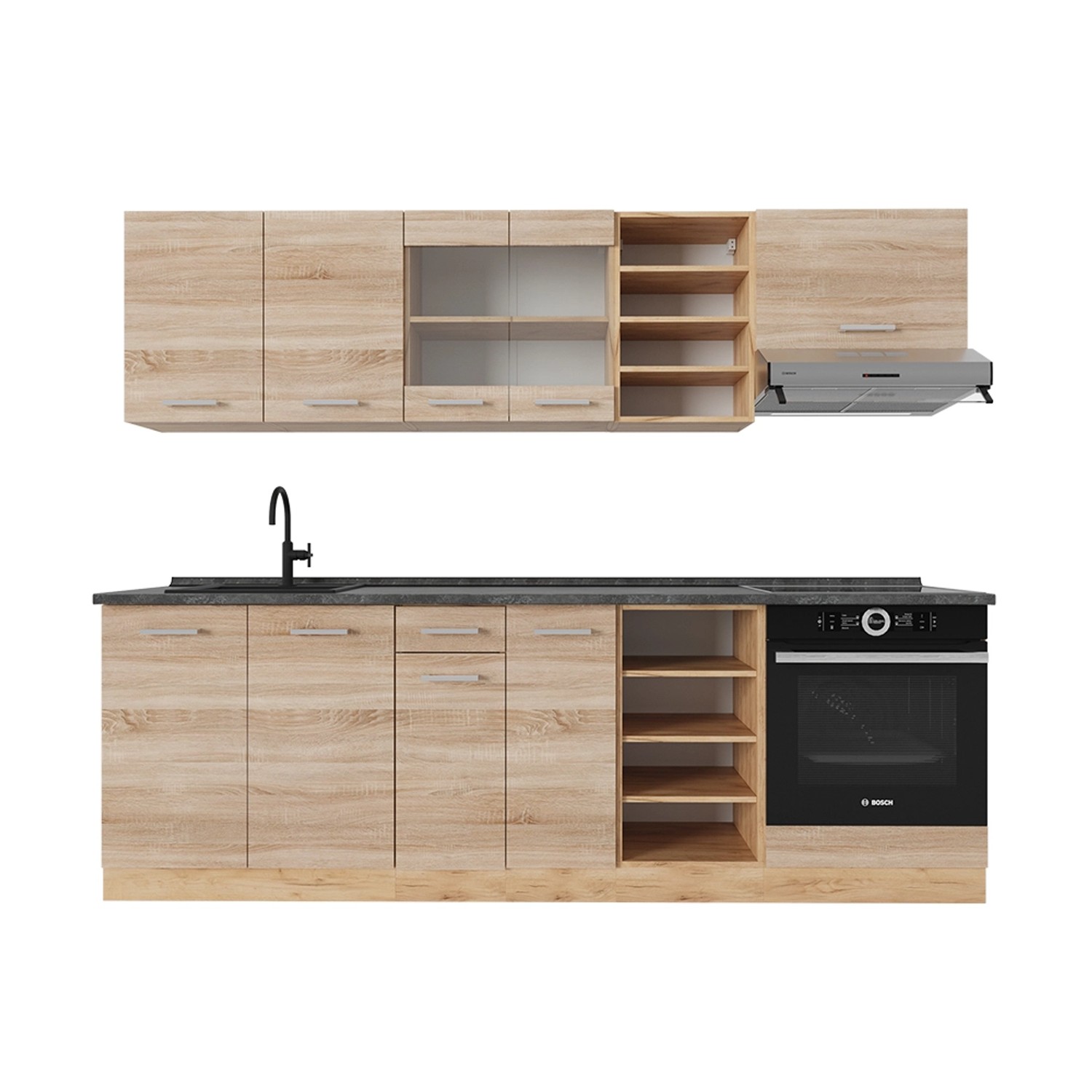 Vicco R-Line Küchenzeile Sonoma/Goldkraft Eiche 240 cm AP Anthrazit günstig online kaufen