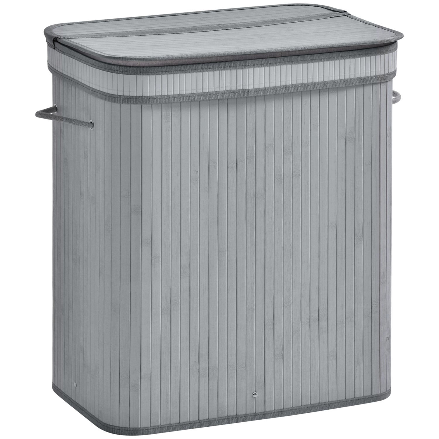 HOMCOM Wäschekorb mit Deckel Bambus Polyester Grau 52L x 32B x 63H cm