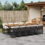 vidaXL 11-tlg. Garten-Essgruppe aus Rattan mit Kissen, schwarz. Gartenmöbel-Set mit Tisch und Stühlen.