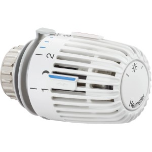 Heimeier Thermostatventilset, weiß, mit gut ablesbarer Skala für präzise Heizungsregelung.