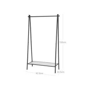 Schwarzer Songmics Kleiderständer mit Ablage, 92,5x33,5x153cm, ideal für Schlafzimmer und Garderobe.