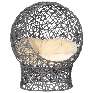 Grauer PawHut Katzenkorb mit Kissen, Zylinder-Sockel. Gemütlicher Rückzugsort für Katzen.