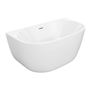 Weiße ovale Vente-unique Amosari Vorwandbadewanne aus Acryl, 130 cm, mit Überlauf. Modernes Design.