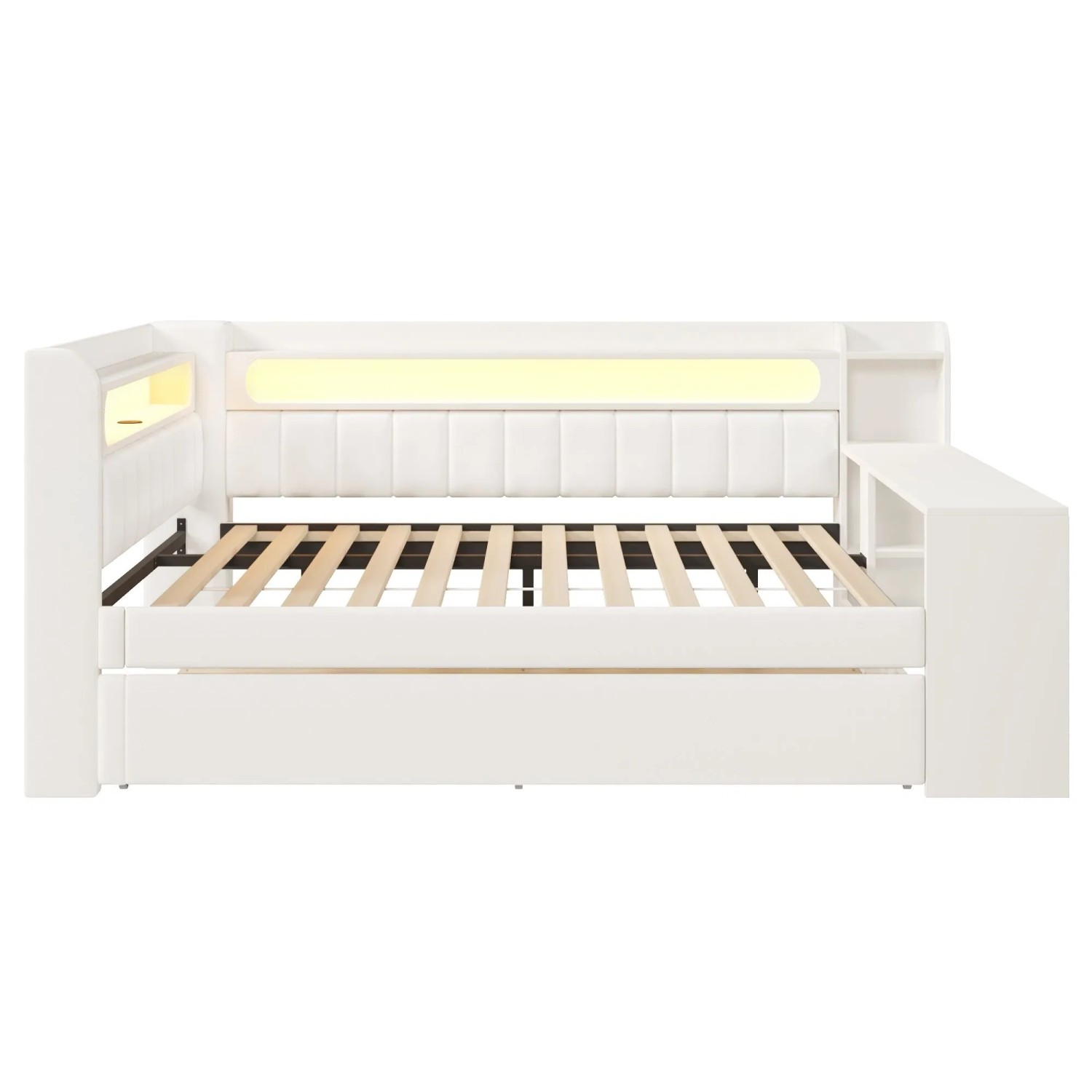 Merax Tagesbett 140x200 cm mit USB LED Ausziehbett Schreibtisch Weiß