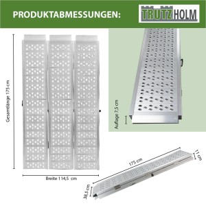 DREIBREIT TRUTZHOLM Alu Auffahrrampe, 3-fach klappbar, 175cm, Tragkraft 1020kg, Zubehör für Autoanhänger.