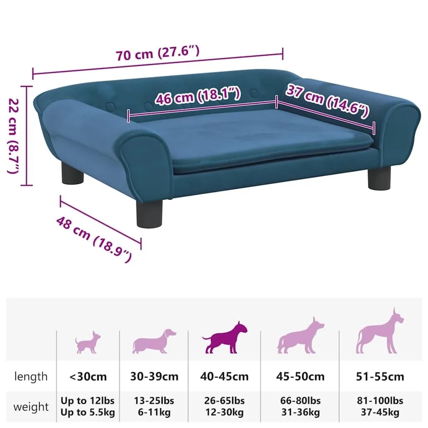 vidaXL Hundebett Blau 70x48x22 cm Samt 172012_7