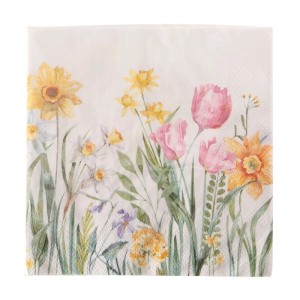 Boltze Servietten Blossom mit floralem Design in Grün, Rosa, Lila und Gelb, 20 Stück.